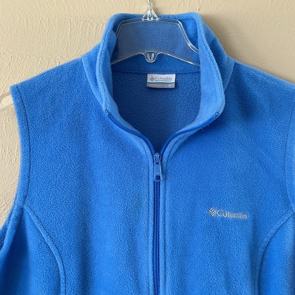 Columbia Fleece Zip Up Vest Zipper Front Pockets Sky Blue Size 1X Collared - Picture 3 of 13